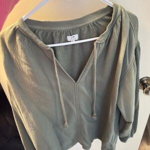 Aerie Olive V-Neck Hoodie